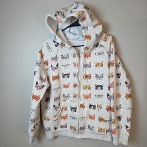 Cats With Glasses AOP Hoodie Zip up Sweatshirt Catcore Measurements In Pics